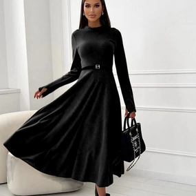 Женское длинное красивое платье солнце-клеш трикотажное MI693 цвет черный, размер 42/44