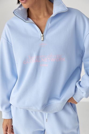 Теплий спортивний костюм з написами - блакитний цвет, M/L (є розміри) | Зображення 3