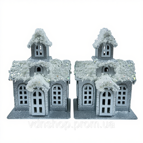 Декоративний новорічний будиночок з дерева 6×9×11 (см)  Срібло 28124303