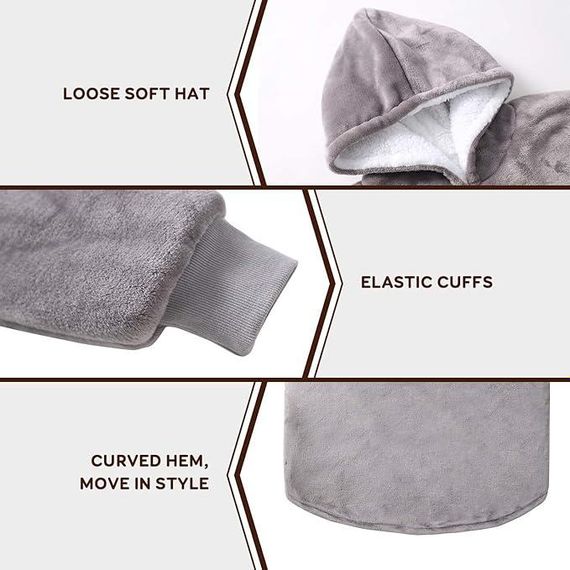 Худі-плед, толстовка Super Dalian з карманами та капюшоном для дому флісовий теплий оверсайз кофта-одеяло сірий | Зображення 2