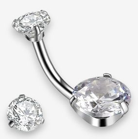 Сережка для пірсингу пупка, бананка класика, білі фіаніти, нержавіюча сталь, Liresmina Jewelry