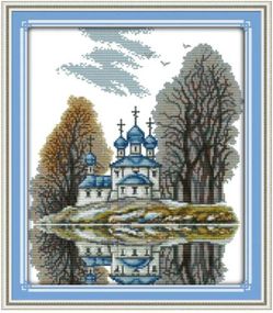 Набор для вышивания по нанесённой на канву схеме "Blue castle". AIDA 14CT printed 32*37 см