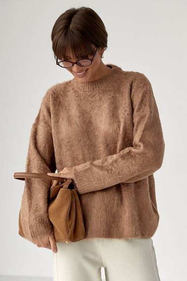 В'язаний светр із пухнастої пряжі - коричневий цвет, ONE SIZE (є розміри) | Зображення 4