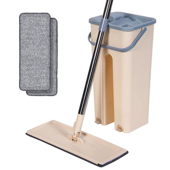 Швабра и ведро с автоматическим отжимом 8л, Scratch Anet, Бежевый / Комплект для уборки / Швабра-лентяйка