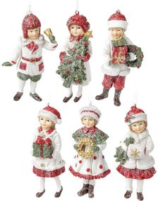 Набір 6 підвісних фігурок "Діти в очікуванні Нового Року" 12см, червоний