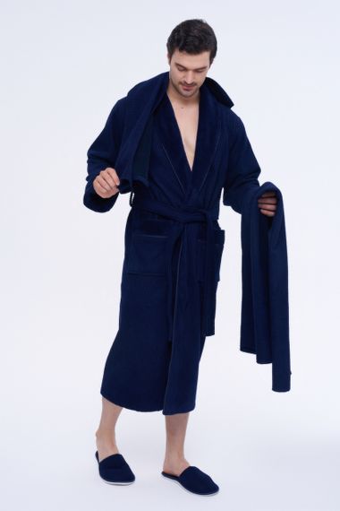 Мужской халат Nusa 1163 с тапочками и полотенцами, Тёмно-синий, L/XL | Зображення 1