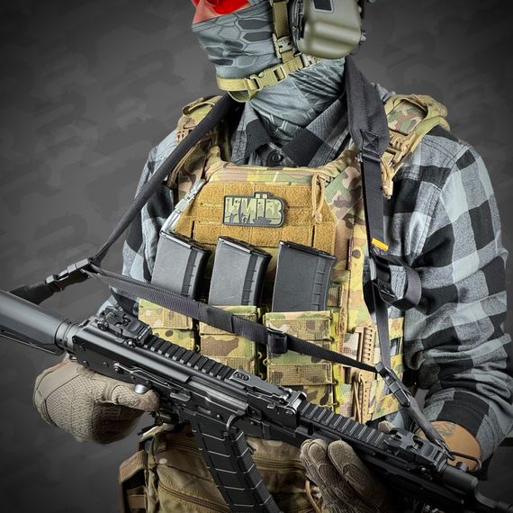 Ремінь збройовий RAGNAROK триточковий з широким наплічником "KRAKEN" carbine Чорний | Зображення 3