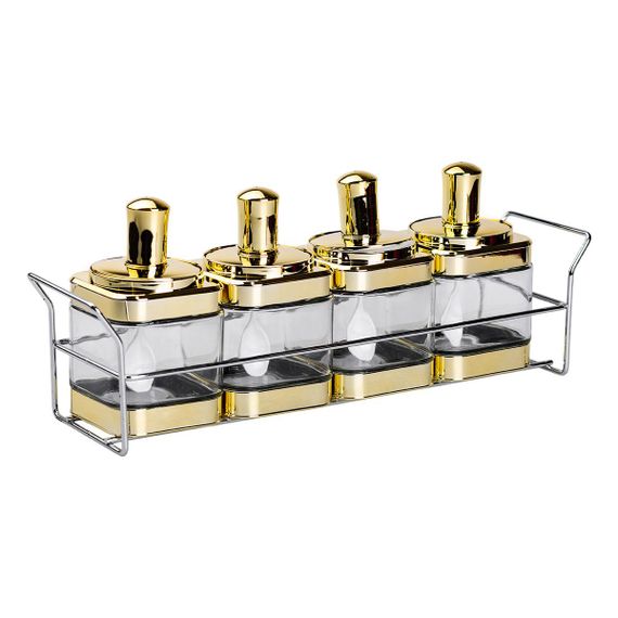 Набір банок для сипучих продуктів 4 штуки 350 мл скляні на металевій підставці HP-1336 | Зображення 1