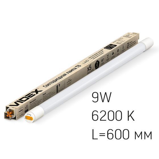 Лампа T8 9W G13 6200К 0,6 м 220-240V матова LED Videx | Зображення 1