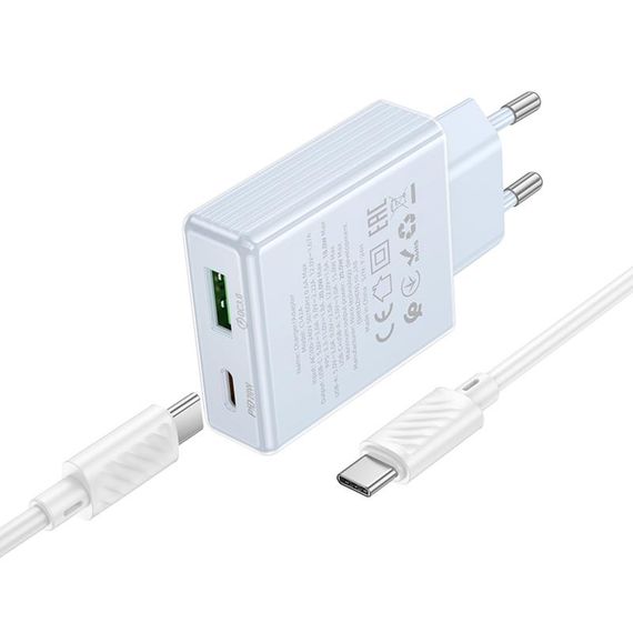 МЗП Hoco C142A Direct PD20W+QC3.0 (1USB-A/1C) + кабель Type-C to Type-C Blue | Зображення 2
