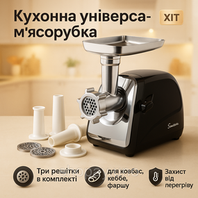 Шнекова електро м'ясорубка Suntera SMG-5418B 1800 Вт, Електром'ясорубки з металевими шестернями TD-94