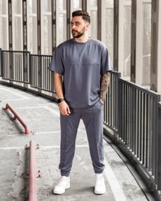 Мужской летний спортивный костюм двойка футболка + штаны BD0016 размер XL, цвет серый