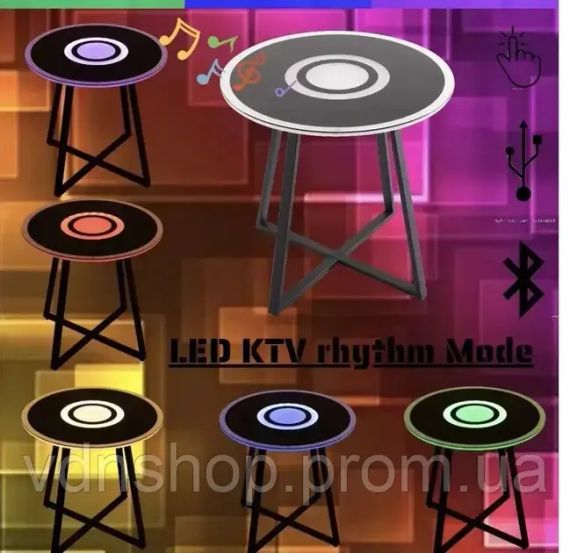 Круглий скляний музичний журнальний столик з підсвічуванням, підзарядка, Bluetooth | Зображення 3