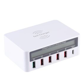 Зарядное устройство WLX-818F 1xUSB QC3.0 / 4xUSB / 1xType-C / беспроводная зарядка Qi 10W / 50W (Max) - White