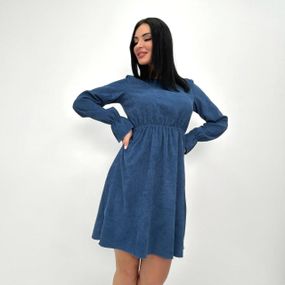 Женское модное вельветовое платье с завышенной талией GF08574 цвет синий, размер 42/44