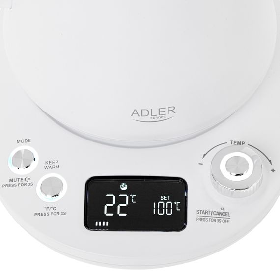 Електрочайник з нержавіючої сталі Adler AD 1349 білий 1 л, 1100 Вт, з регулюванням температури | Зображення 8