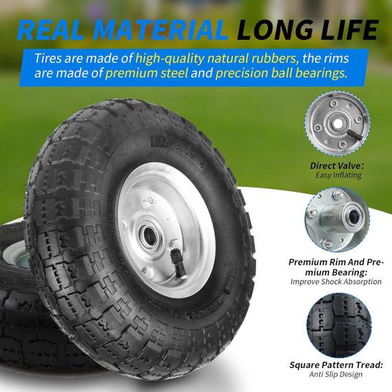 Пневматическое колесо RRQ 10" 2 шт с шиной 4.10/3.50-4 подшипником 5/8" для тележек техники генератора техники | Зображення 4