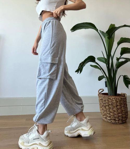 Женские трикотажные джоггеры карго с накладными карманами BF1049 цвет серый, размер 42/44 | Зображення 1