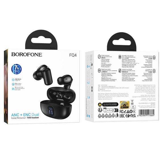 Навушники BOROFONE FQ4 Lighten true wireless ANC+ENC noise reduction BT headset Black | Зображення 2