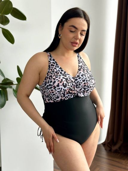 Суцільний чорний купальник PLUS SIZE леопардовий принт | Зображення 1