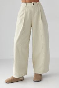 Котонові штани-палаццо зі складками - бежевий цвет, S (є розміри)