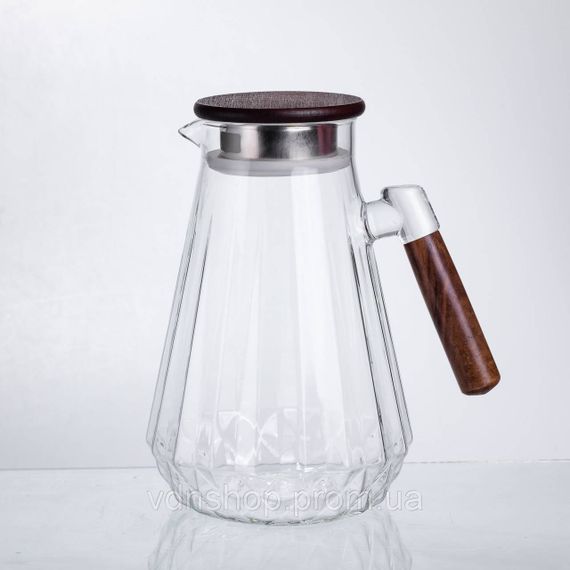 Глечик для напоїв 1.7 (л) для компоту, мохіто, лимонаду, сангрії скляний глечик із ручкою й бамбуковою кришкою 64486-71
