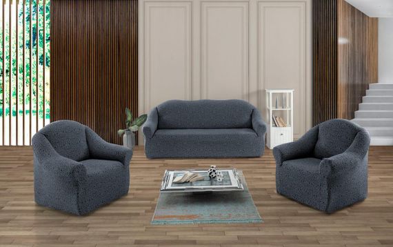 Жакардовий чохол на диван + 2 крісла Stone без спідниці антрацит