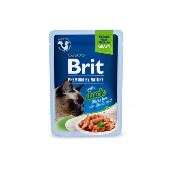 Вологий корм для стерилізованих котів з качкою Brit Premium Delicate Fillets in Gravy Duck for Sterilised, 85 гр