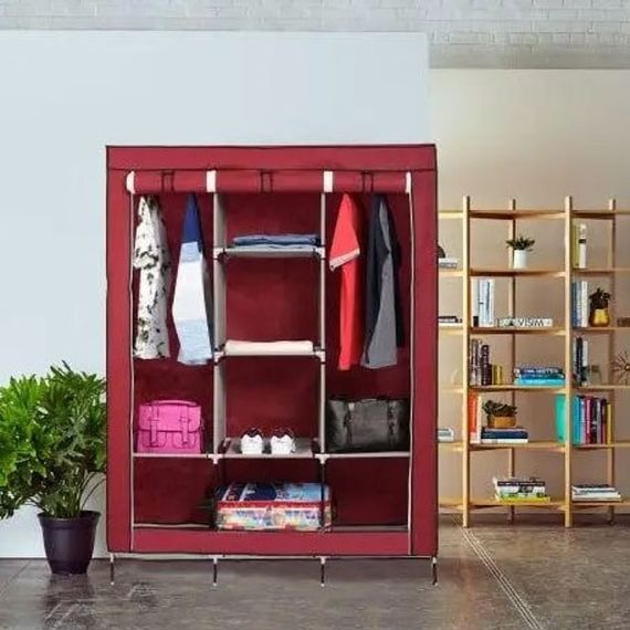 Шафа тканинна 3 секції складана з каркасом STORAGE WARDROBE 175 х 130 х 45 см. Колір: червоний | Зображення 3