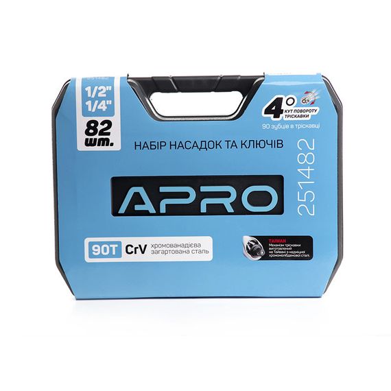 Набор насадок с гаечными ключами CrV ¼, ½ ( 90Т) (82 шт) APRO | Зображення 5