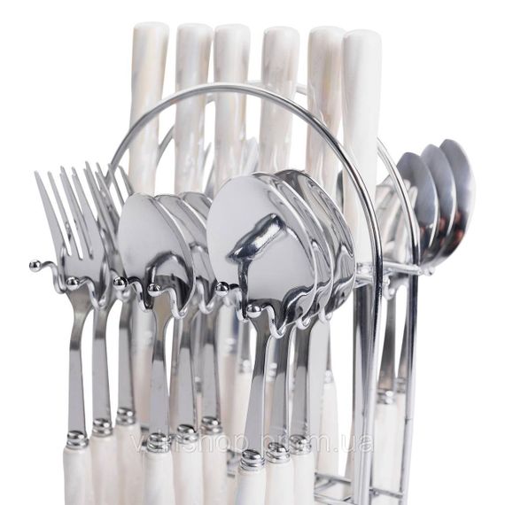Набір столових приборів на підставці 24 предмети столовий набір на 6 персон Білий зі сріблом HP-20-50 | Зображення 6