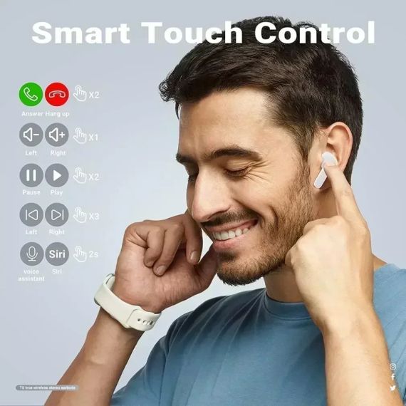 T2 TWS Бездротові Bluetooth-навушники з цифровим дисплеєм і Hi-Fi звуком. Сині | Зображення 5