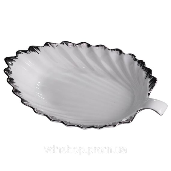 Порцелянова страва для сервірування стола у формі листя 37×18×5 (см) блюдо для подавання закусок Білий зі сріблом 2552-1S