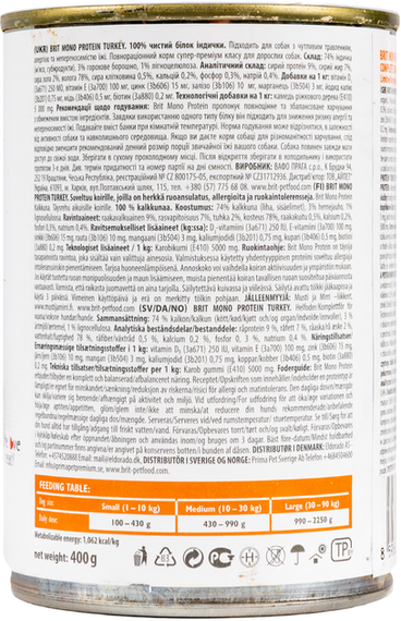 Вологий корм консерва Brit Mono Protein для дорослих собак, індичка 400г | Зображення 3