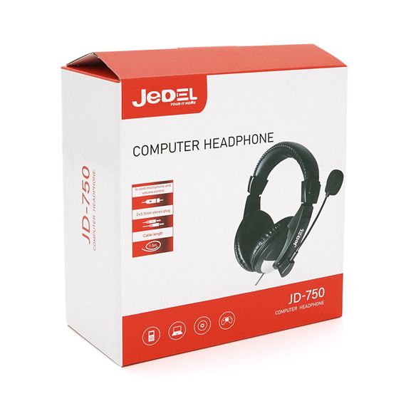 Наушники ведущие Jedel JD-750, с микрофоном, Black | Зображення 1