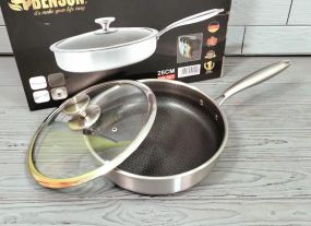 Cковорода глубокая Benson из нержавеющей стали 26 см (BN-587) Антипригарное покрытие