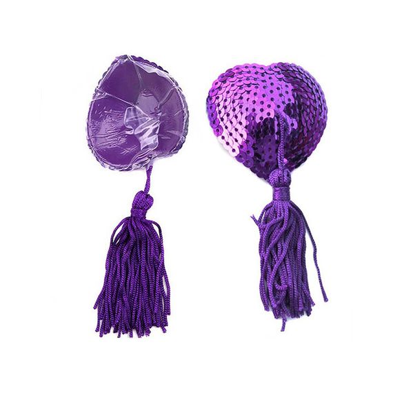 Наклейки для сосків Hearts з паєтками та пензликами бузковий | Зображення 1