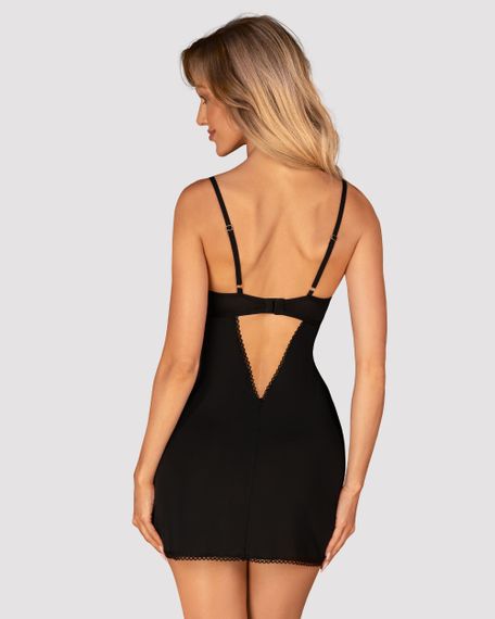 Сорочка та стринги Obsessive Rosenty chemise Чорно-малінова XS/S | Зображення 1