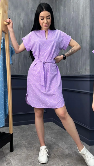 Женское летнее платье в горошек с коротким рукавом GF509250 размер 42/44, цвет лавандовый