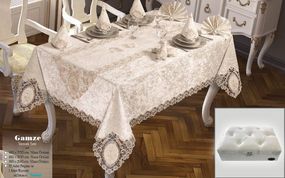Подарунковий набір для сервірування столу Selin Gamze Set 160×350 см в скрині Кремовий