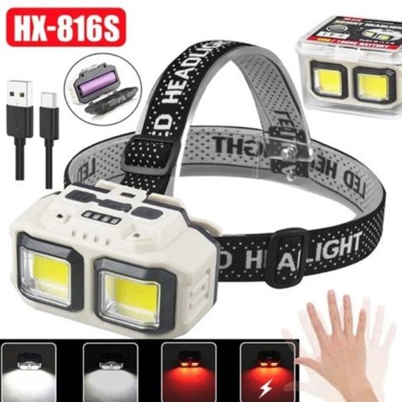 Налобный фонарь HX-816S-2COB LED фонарик аккумуляторный 4 режима работы красный свет сенсорный датчик движения | Зображення 4