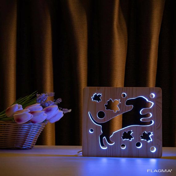 Светильник ночник ArtEco Light из дерева LED "Собака и птички" с пультом и регулировкой... | Зображення 6