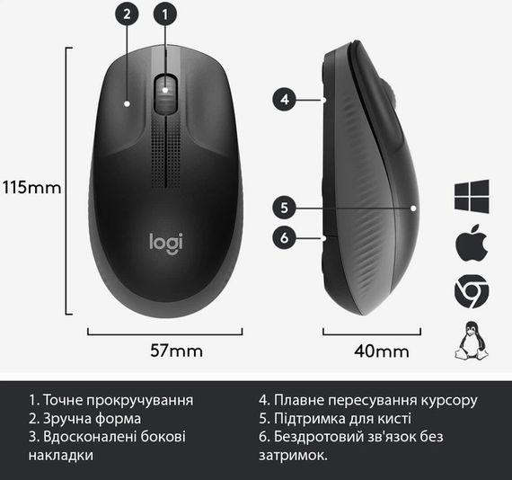 Миша комп'ютерна бездротова Logitech M190 Wireless Charcoal L910-005905 чорна | Зображення 5