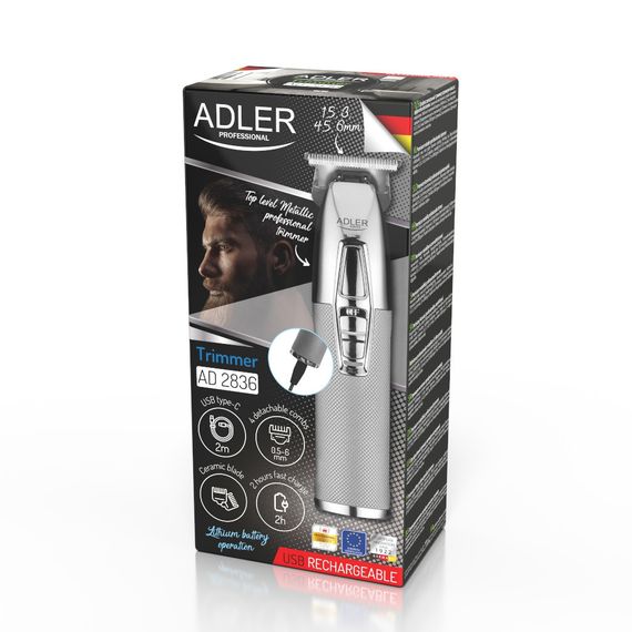 Триммер для бороды и усов Adler AD 2836 аккумуляторный с насадками 120 мин серебристый | Зображення 8