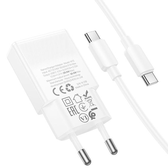 МЗП Hoco N72 Speed ultra-thin PD20W (1USB-C) + кабель Type-C to Type-C White | Зображення 2