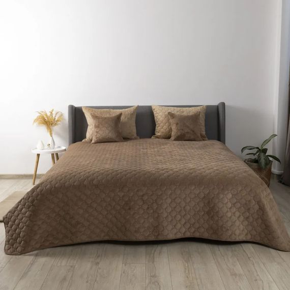 Покрывало евро ТЕП Velour Ромб круглый 4-00517-22385 220х240 см капучино | Зображення 1