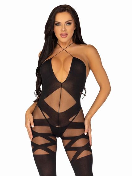 Бодистокинг Leg Avenue Illusion halter bodystocking One size Black, доступ sexstyle