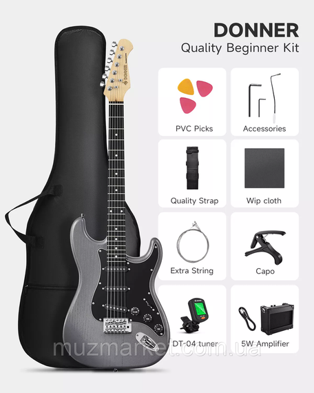 Електрогітара DONNER DST-80 Matton Black  - (Комплект)