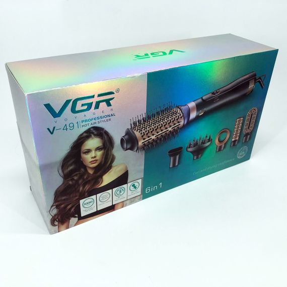Фен стайлер для укладки и завивки волос VGR V-491 6 в 1, Professional, 1000 Вт, Фен с насадками | Зображення 7