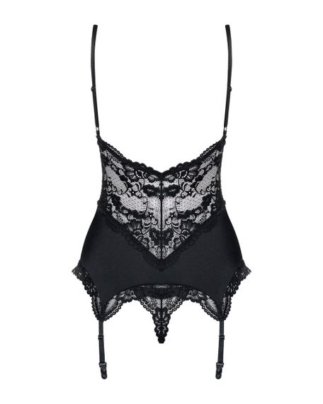 Сатиновий мереживний корсет Obsessive 810-COR-1 babydoll & thong S/M, чорний, корсет, танга sexstyle | Зображення 5